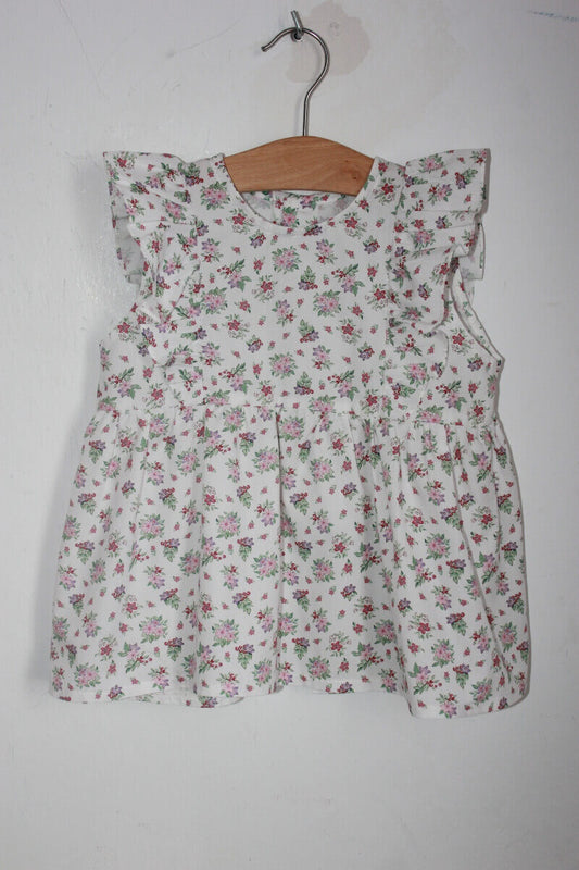 preloved katoenen gebloemde zomerse mouwloze blouse in multicolour met volants in maat 104 van lola palacios