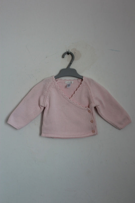 tweedehands katoenen roze overslagvestje in maat 62 voor een baby meisje van obaibi