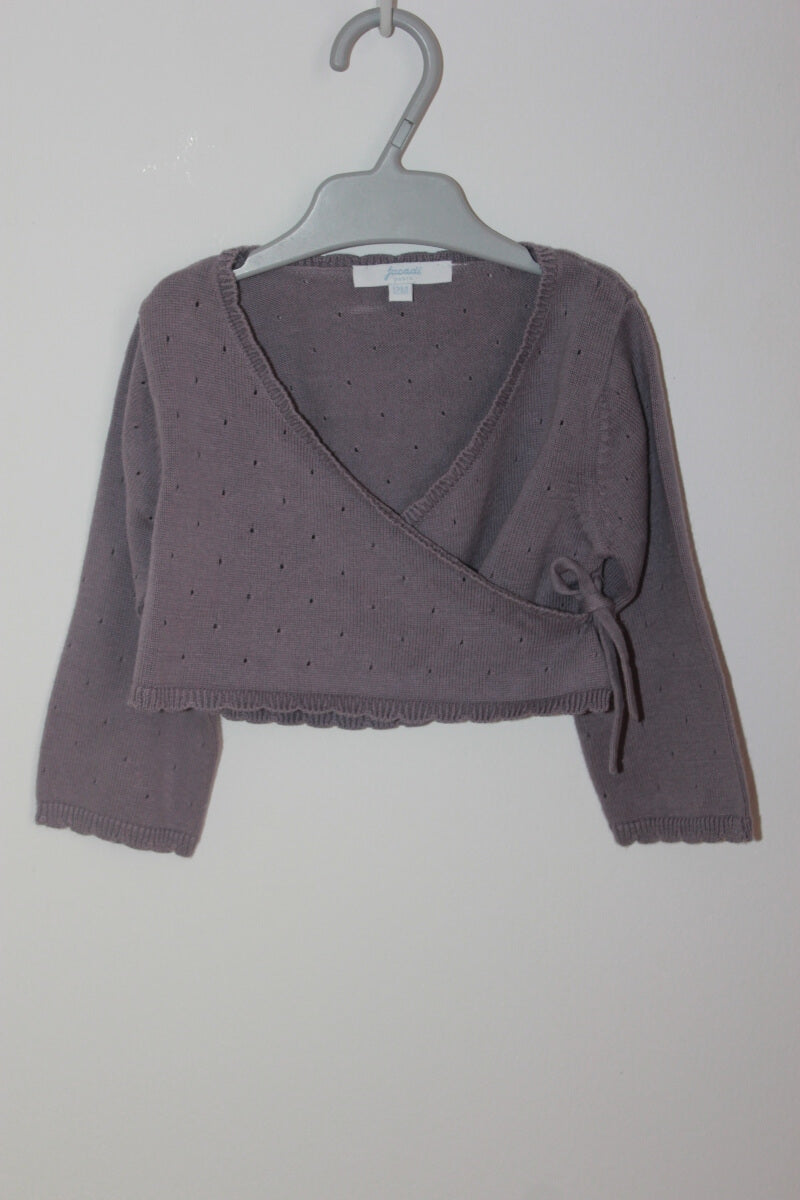 tweedehands katoenen mauve wikkel vestje in maat 74 voor een baby meisje van jacadi
