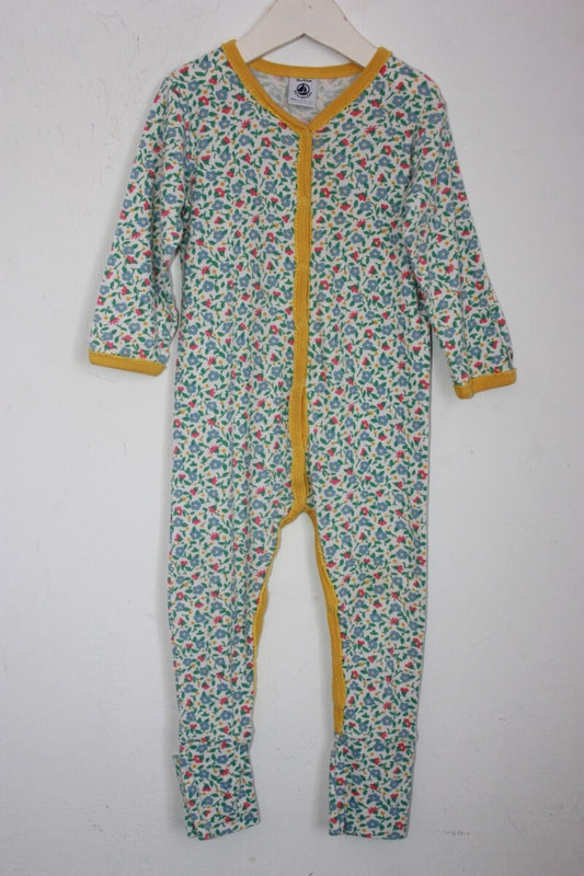 tweedehands katoenen gebloemde playsuit in multicolour met lange mouwen, maat 80 voor een baby meisje van petit bateau