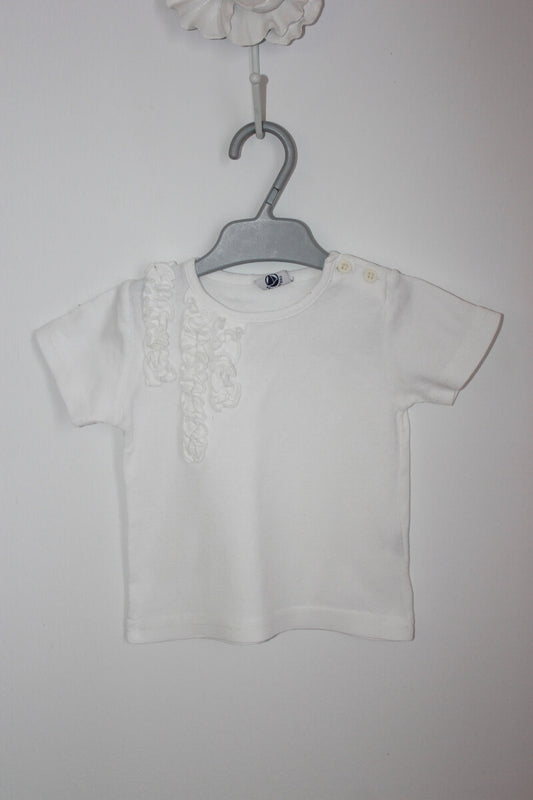 preloved katoenen ecru t-shirt met korte mouwen  envolants in maat 74 voor een baby meisje van petit bateau