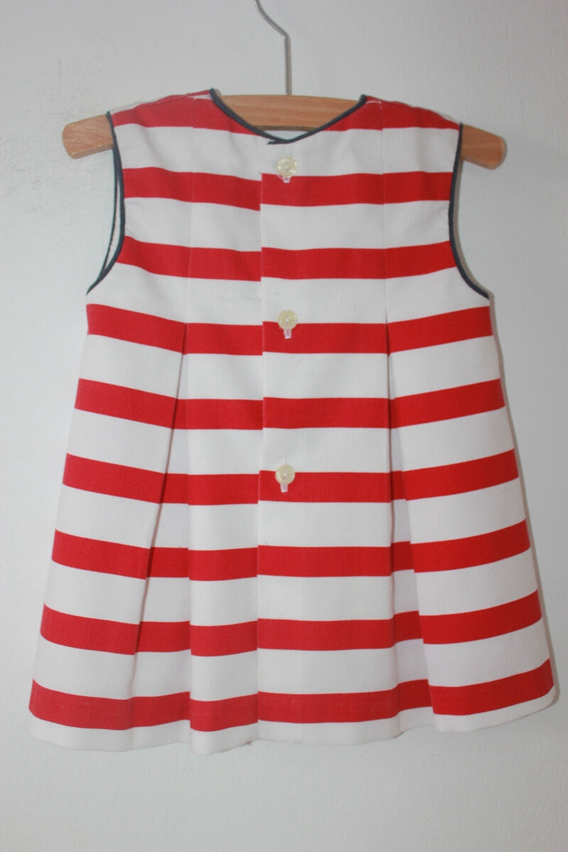 tweedehands-rood-wit-gestreepte-mouwloze-zomerse-jurk-maat-74-baby-meisje-mayoral