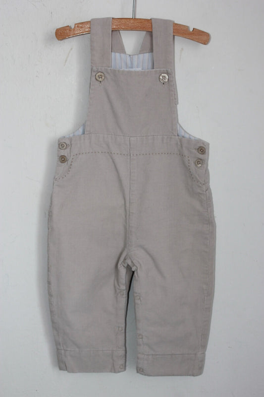 tweedehands unisex katoenen beige ribfluwelen tuinbroek of salopette in maat 74 voor een baby van jacadi