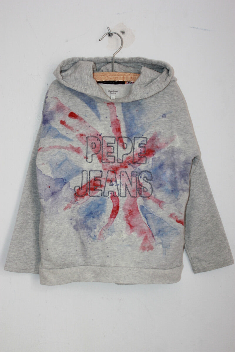 tweedehands-lichtgrijze-unisex-hoodie-engelse-vlag-maat-122-pepe-jeans