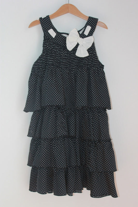 preloved katoenen zomerse mouwloze zwarte jurk met witte stipjes in maat 146 van zara
