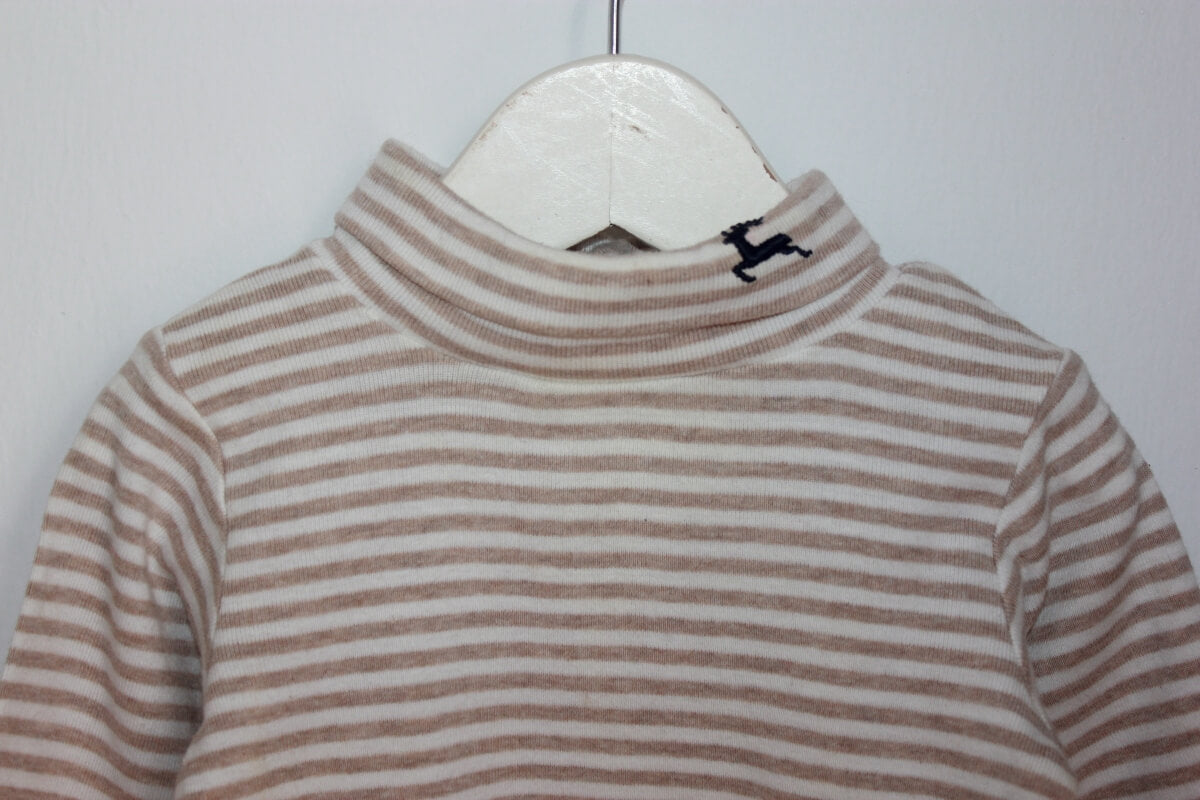 tweedehands unisex katoenen beige met creme gestreepte coltrui maat 68  van jacadi