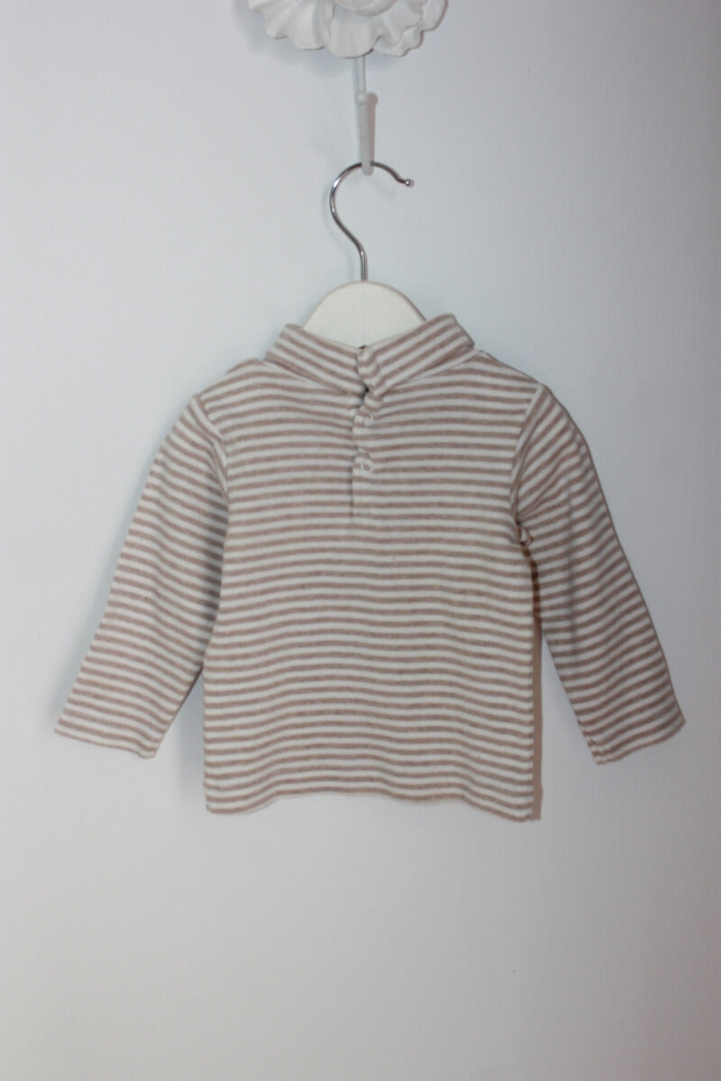 tweedehands unisex katoenen beige met creme gestreepte coltrui maat 68  van jacadi