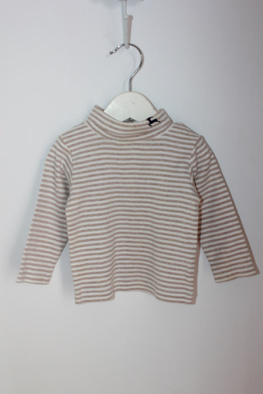 tweedehands unisex katoenen beige met creme gestreepte coltrui maat 68  van jacadi