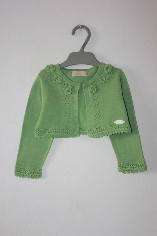 tweedehands-groen-vest-gehaakte-bloemen-maat-74-baby-meisje-mayoral