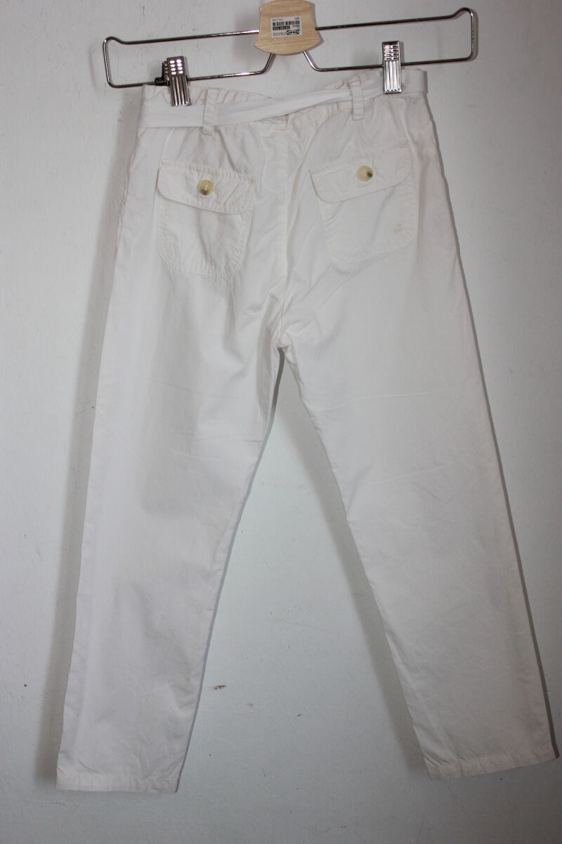 tweedehands katoenen zomerse ecru lange broek van bonpoint, maat 122-128 voor een meisje