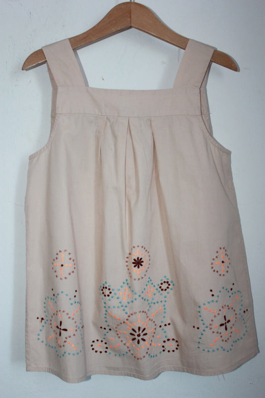 tweedehands katoenen zomerse mouwloze blouse met geborduude bloemen in multicolour van bonpoint, maat 134-140