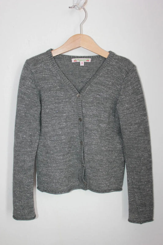 tweedehands grijs vest met zilveren glitter van bonpoint in maat 122-128 voor een meisje