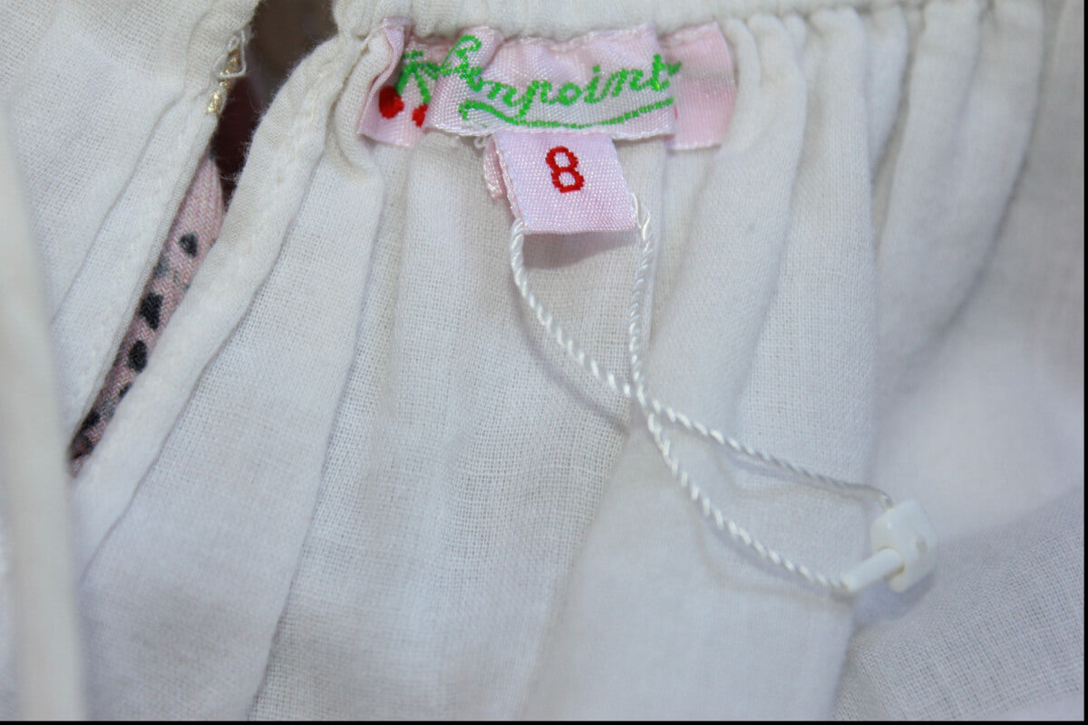 preloved katoenen zomerse jurk met schouderbandjes, creme met goud, van bonpoint in maat 122-128