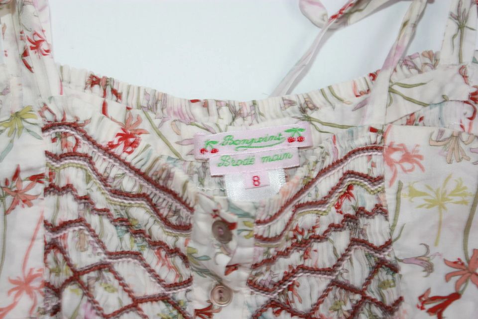 tweedehands zomerse gesmokte liberty jurk in multicolour met schouderbandjes van bonpoint, maat 122-128