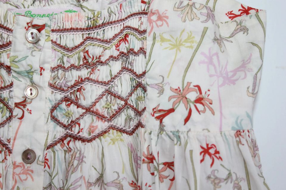 tweedehands zomerse gesmokte liberty jurk in multicolour met schouderbandjes van bonpoint, maat 122-128