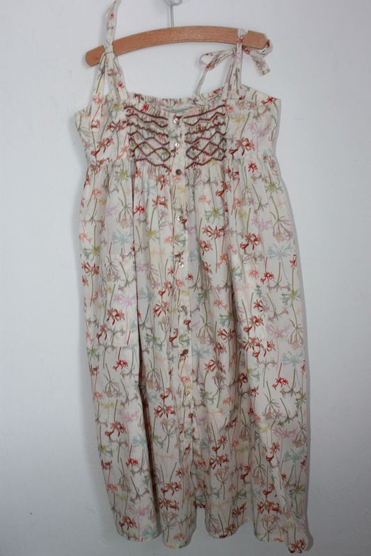 tweedehands zomerse gesmokte liberty jurk in multicolour met schouderbandjes van bonpoint, maat 122-128