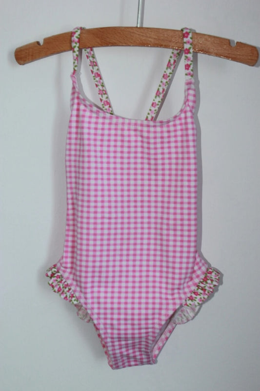 tweedehands roze-wit geruit badpak van jacadi in maat 104