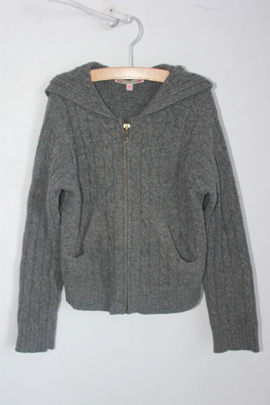 tweedehands unisex grijs gebreid vest met capuchon in maat 116-122 van bonpoint