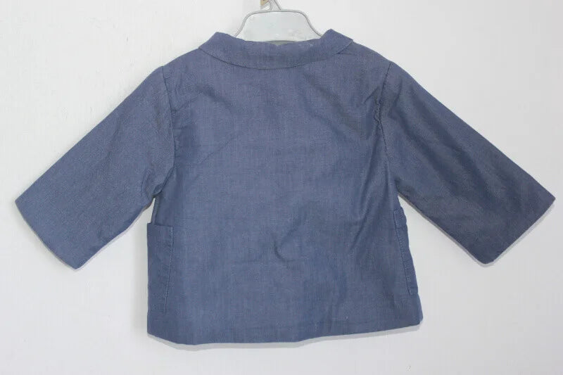 tweedehands unisex zomerse blauwe katoenen jacadi jas in maat 68