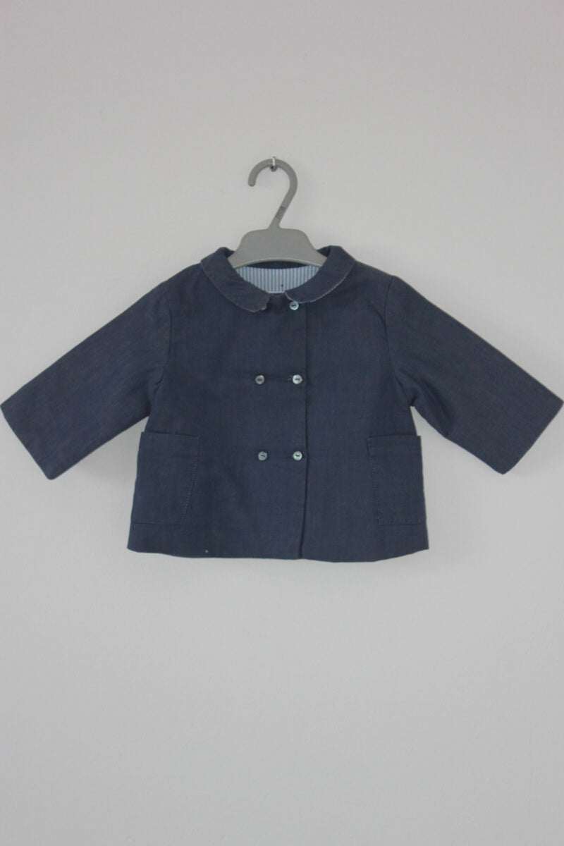 tweedehands unisex zomerse blauwe katoenen jacadi jas in maat 68