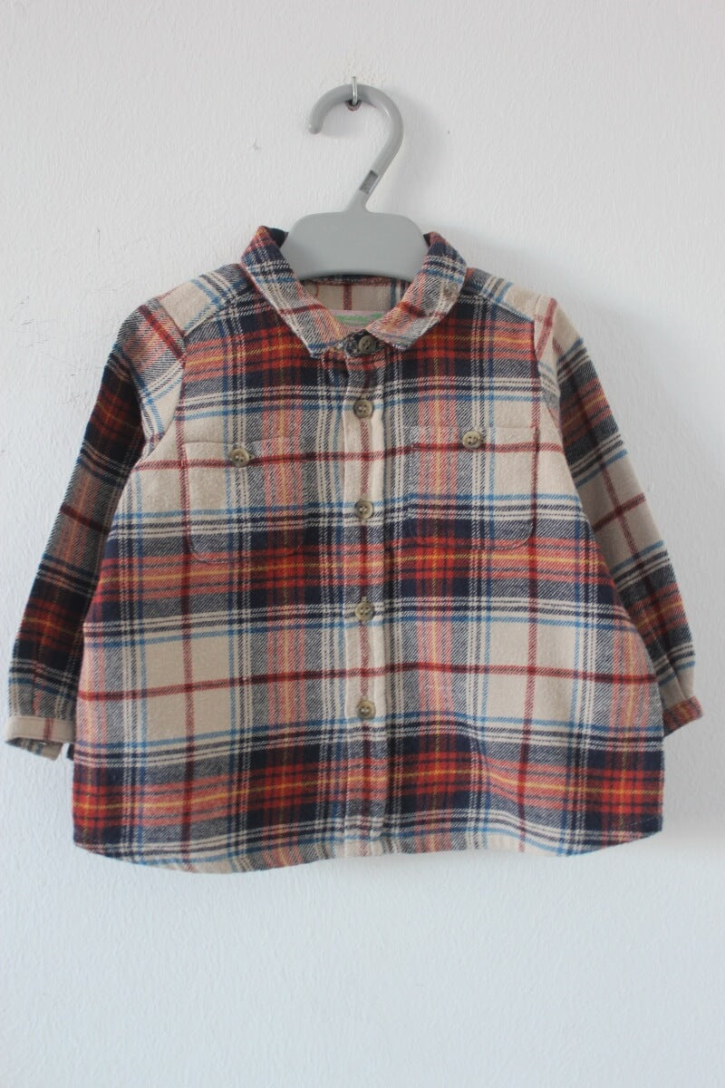 tweedehands katoenen winters geruit overhemd in multicolour met lange mouwen van bonpoint, maat 68 voor een baby jongen