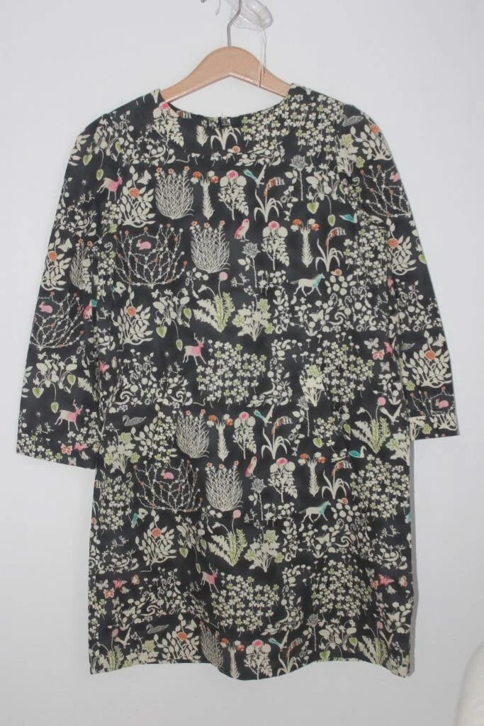 tweedehands katoenen iberty jurk in multicolour met lange mouwen van bonpoint in maat 146-152