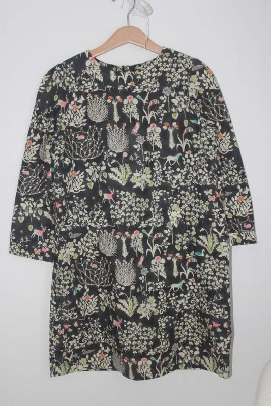tweedehands katoenen iberty jurk in multicolour met lange mouwen van bonpoint in maat 146-152