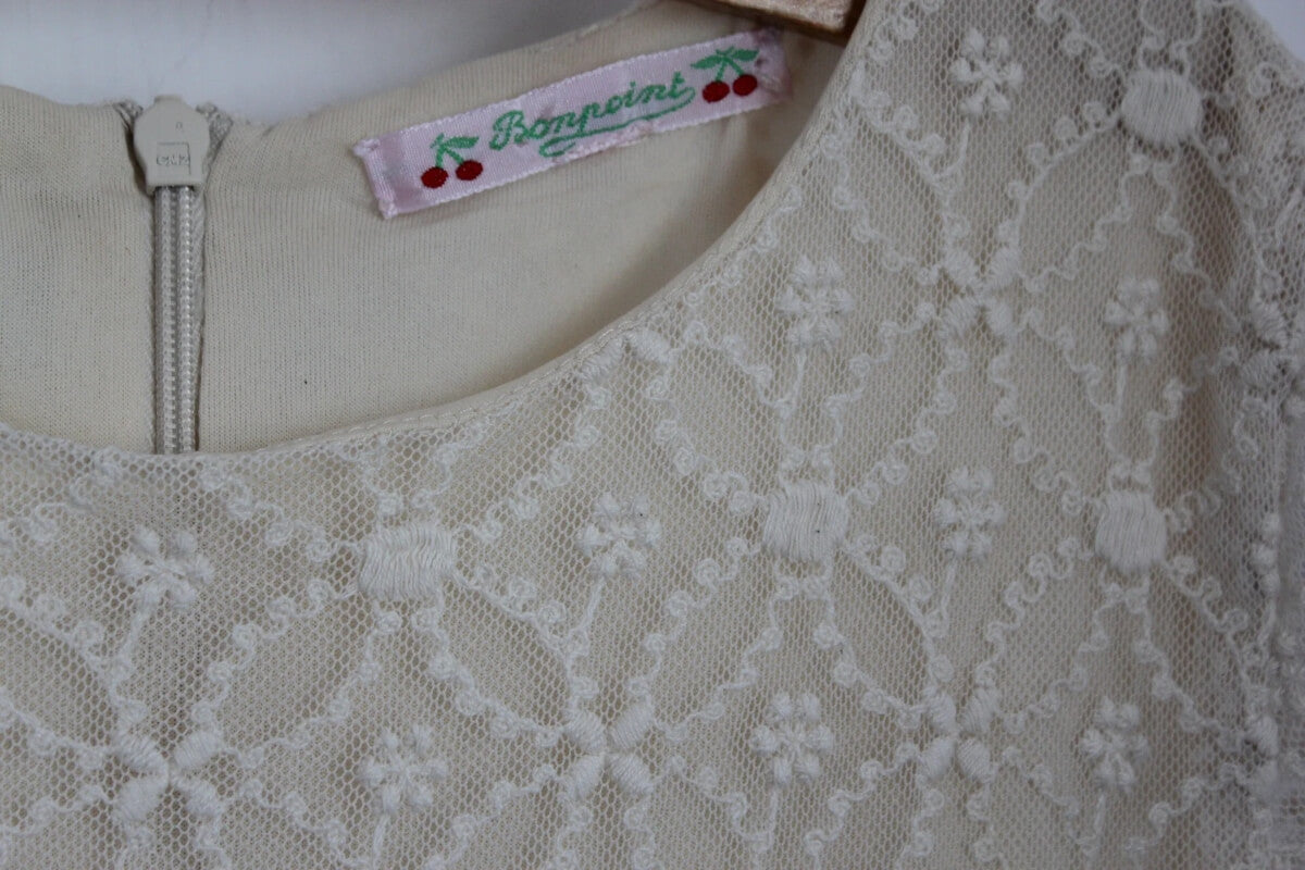 preloved creme kanten jurk met korte mouwen van bonpoint in maat 128
