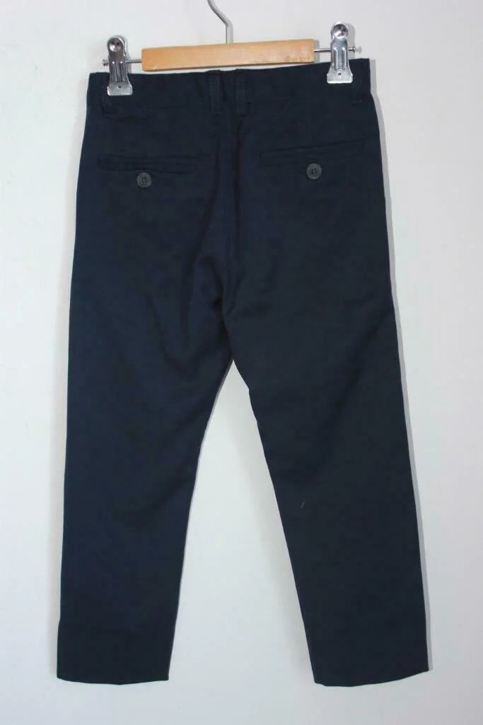 tweedehands wollen donkerblauwe lange broek van bonpoint, maat 110-116 voor een jongen