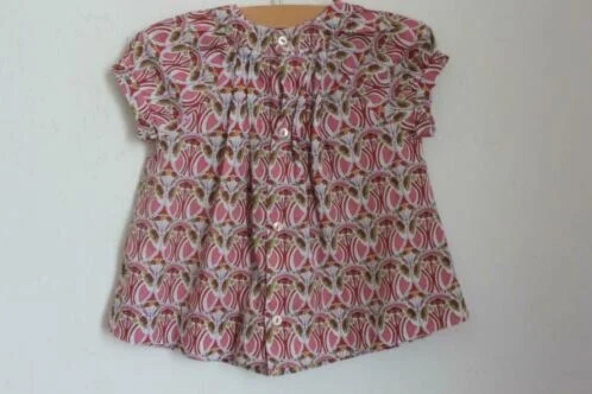 tweedehands katoenen liberty blouse van jacadi in multicolour met korte mouwen, maat 68 voor een baby meisje
