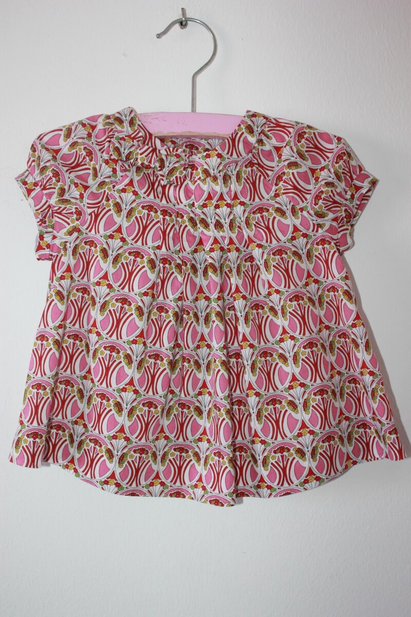tweedehands katoenen liberty blouse van jacadi in multicolour met korte mouwen, maat 68 voor een baby meisje