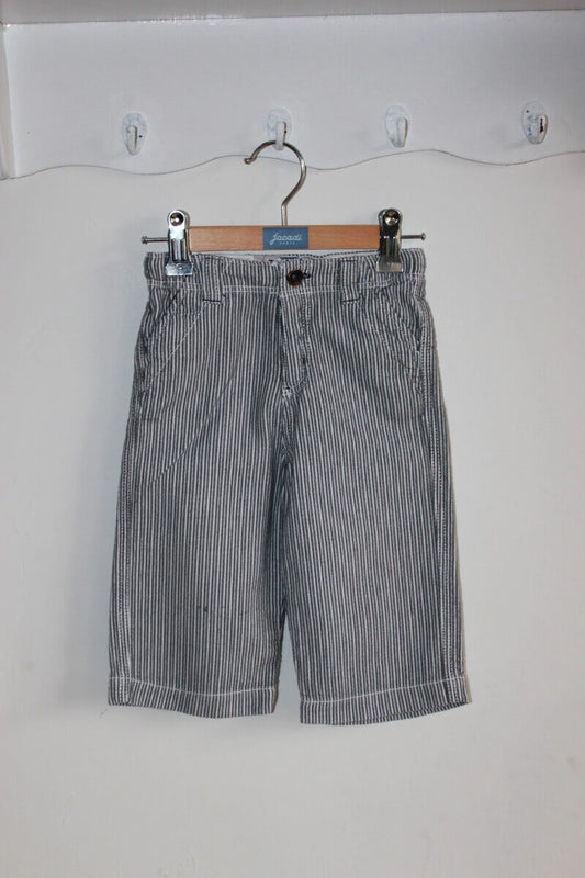 tweedehands katoenen donkerblauw met wit gestreepte lange broek van jacadi, maat 74 voor een baby jongen