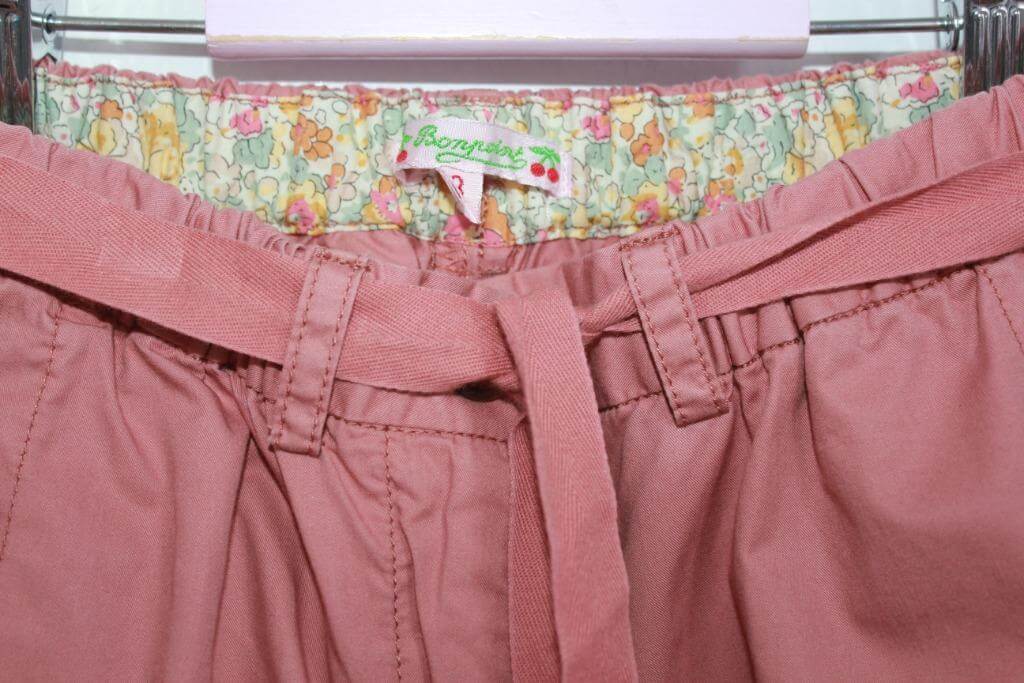 tweedehands katoenen zomerse koraalroze lange broek van bonpoint in maat 122-128
