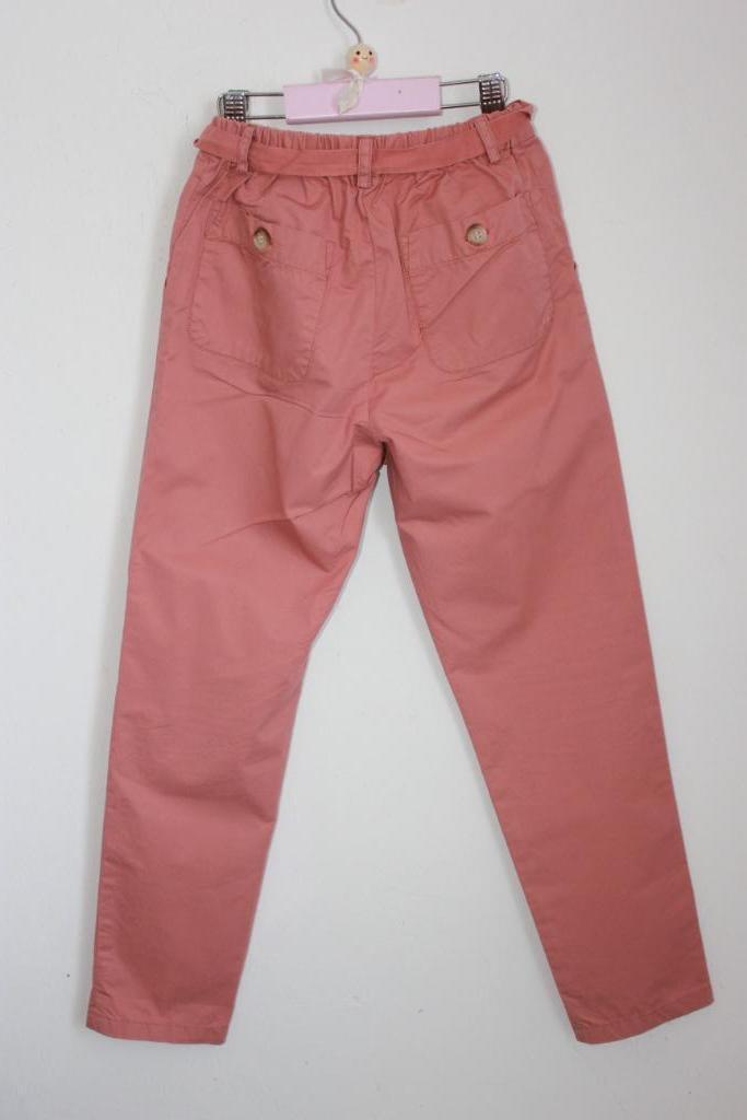 tweedehands katoenen zomerse koraalroze lange broek van bonpoint in maat 122-128