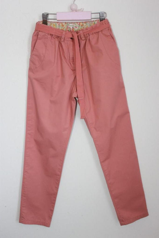 tweedehands katoenen zomerse koraalroze lange broek van bonpoint in maat 122-128