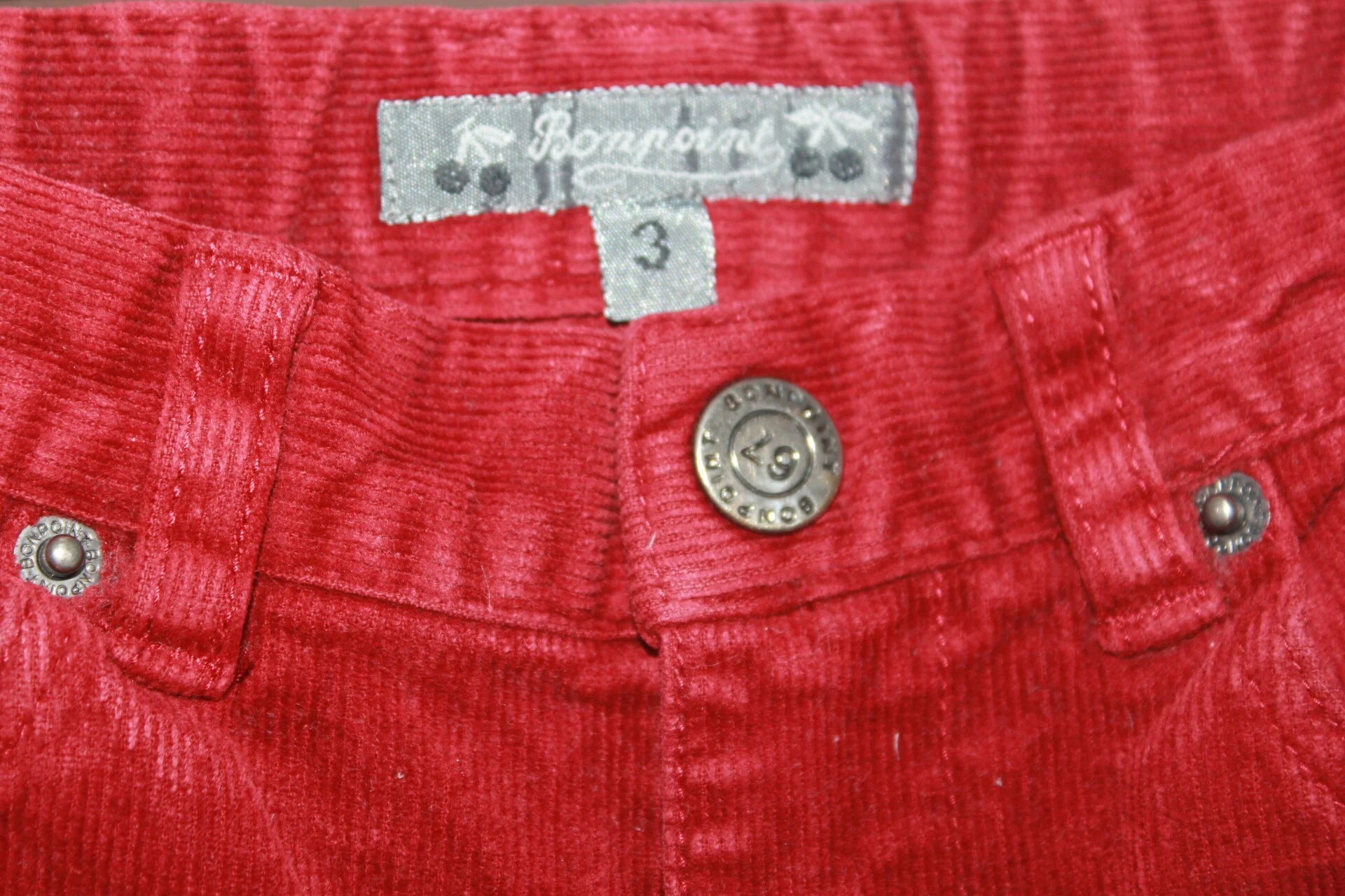 tweedehands unisex steenrode ribfluwelen lange broek van bonpoint in maat 92-98