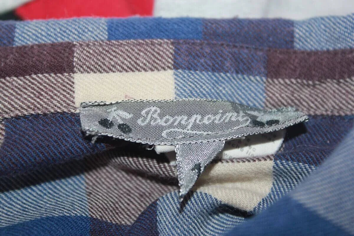 tweedehands beige, blauw en bruin geruit overhemd met lange mouwen van bonpoint in maat 134-140 voor een jongen