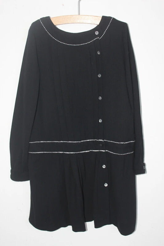 tweedehands zwarte jurk met ecru details en lange mouwen van bonpoint in maat 122-128
