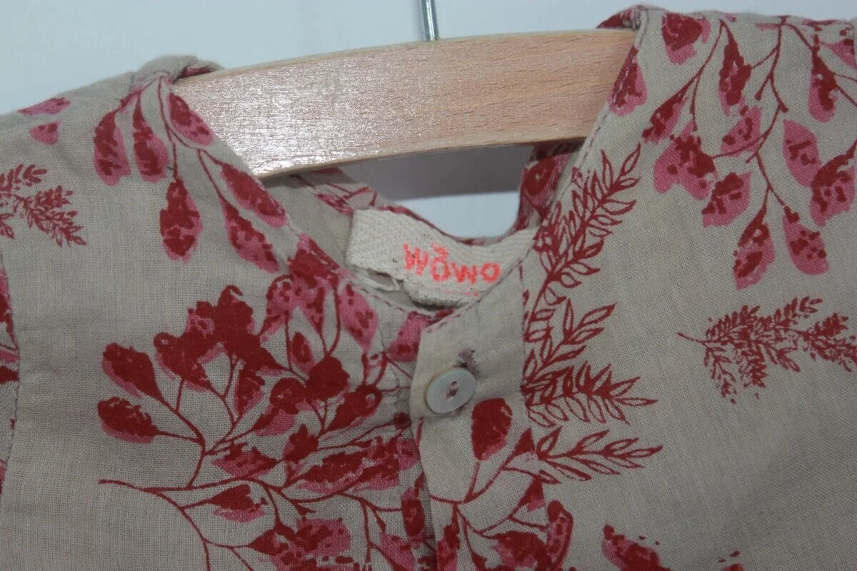 tweedehands-beige-roze-bordeaux-gebloemde-blouse-korte-mouwen-maat-62-baby-meisje-wowo-paris