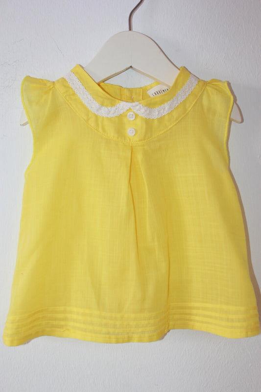 tweedehands-geel-witte-blouse-korte-mouwen-maat-68-baby-meisje-carrement-beau