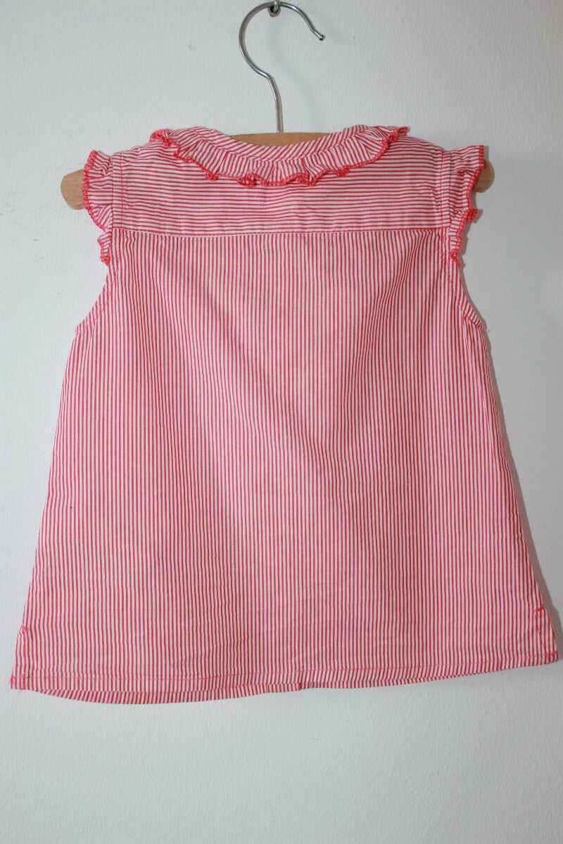 tweedehands-rood-wit-gestreepte-mouwloze-zomerse-blouse-volants-maat-80-baby-skhuaban