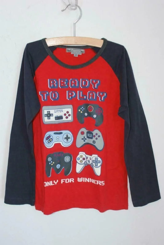 bonpoint-longsleeve-rood-blauw-gameconsole-maat-110