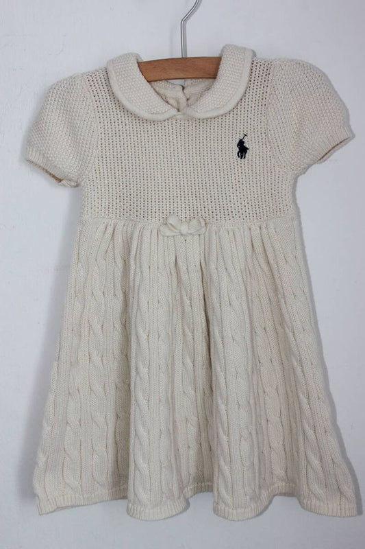 creme-gebreide-jurk-korte-mouwen-maat-68-baby-ralph-lauren