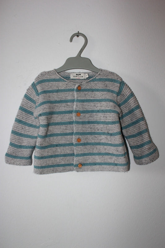 tweedehands-grijs-groen-gestreept-vest-maat-68-baby-cyrillus