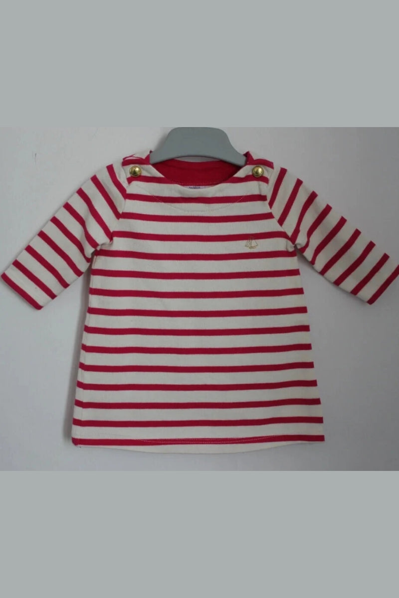 fuchsia-ecru-gestreepte-jurk-lange-mouwen-maat-56-petit-bateau