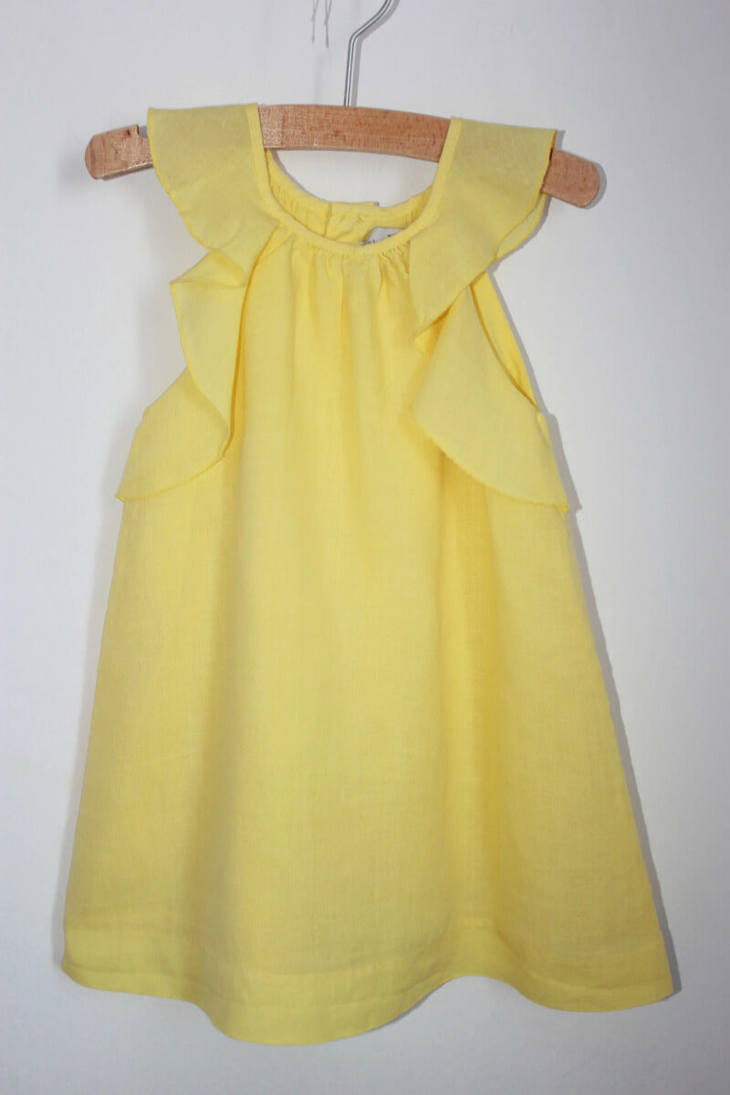 tweedehands-gele-zomerse-jurk-korte-volantmouwen-maat-86-baby-meisje-zara