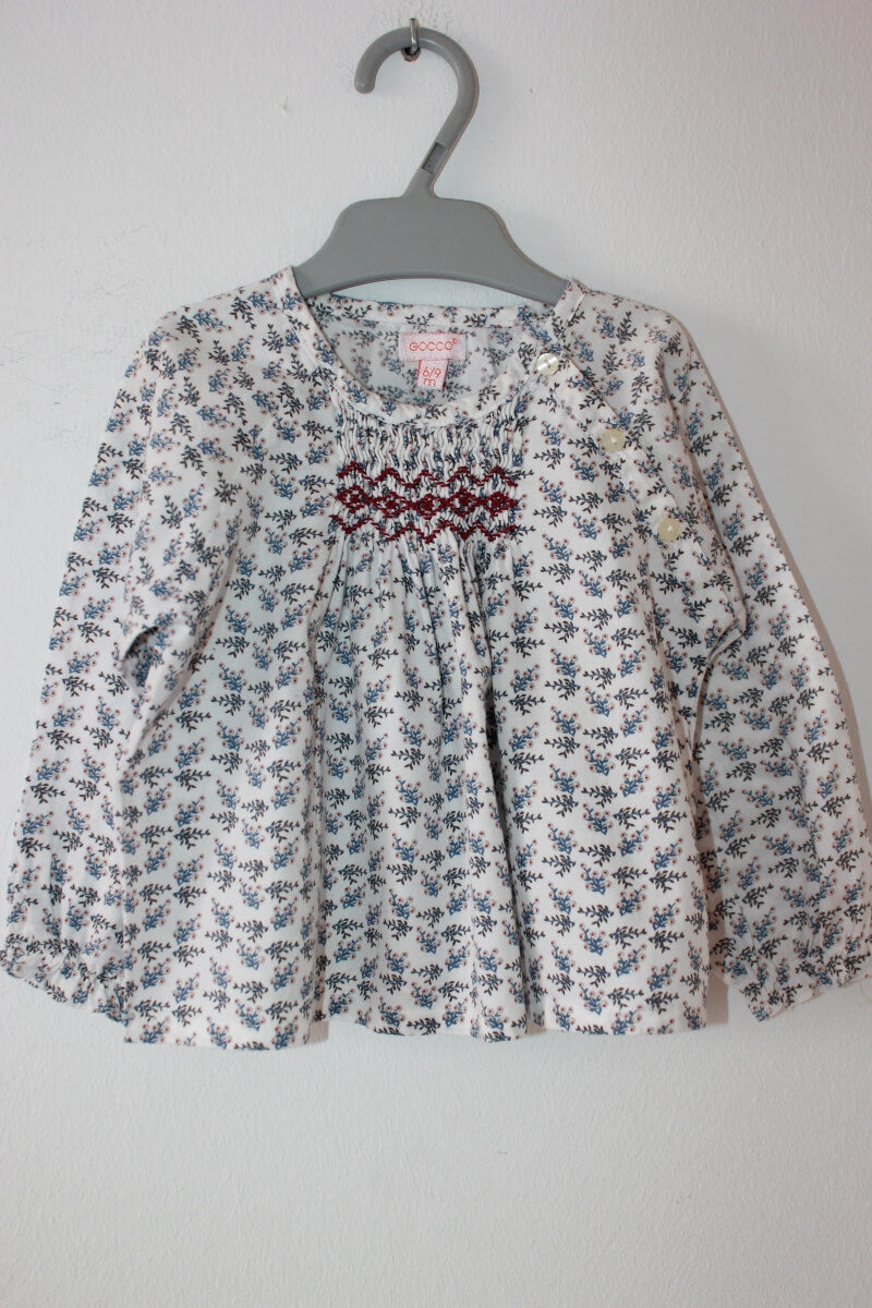 tweedehands-blouse-multicolour-gesmockt-flowerprint-lange-mouwen-maat-68-baby-meisje-gocco