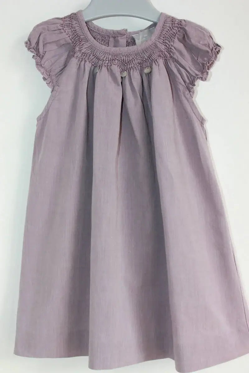 tweedehands-zomerse-mauve-gesmockte-jurk-korte-mouwen-maat-68-baby-meisje-cyrillus