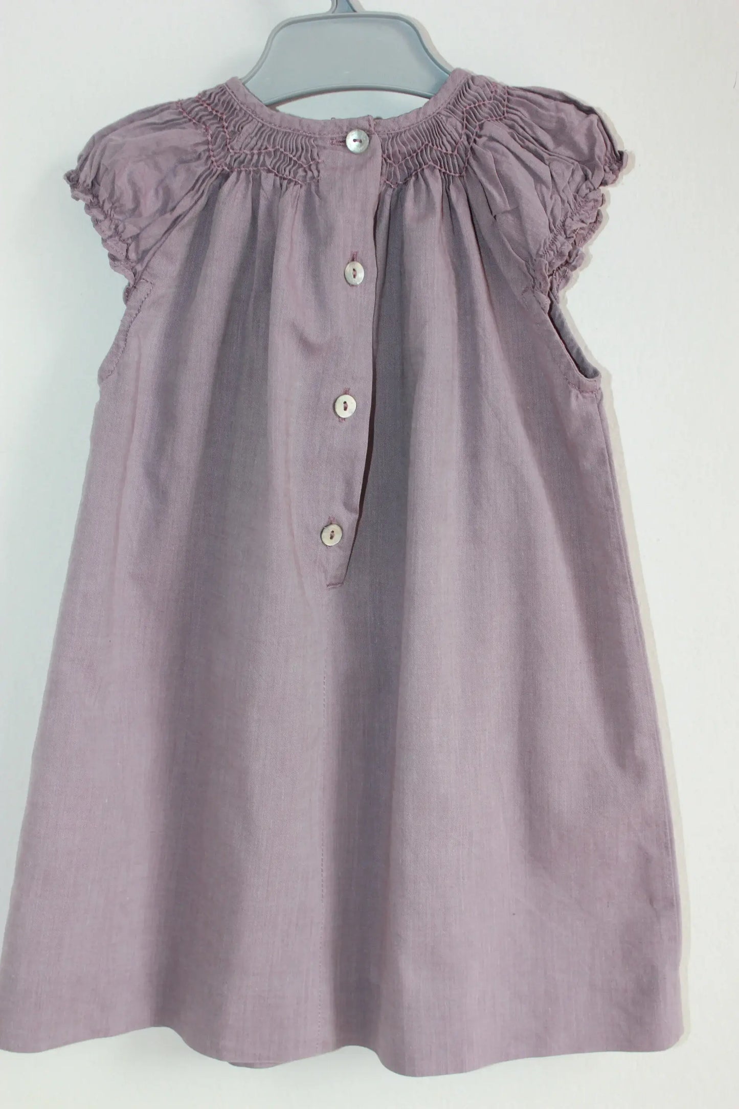 tweedehands-zomerse-mauve-gesmockte-jurk-korte-mouwen-maat-68-baby-meisje-cyrillus