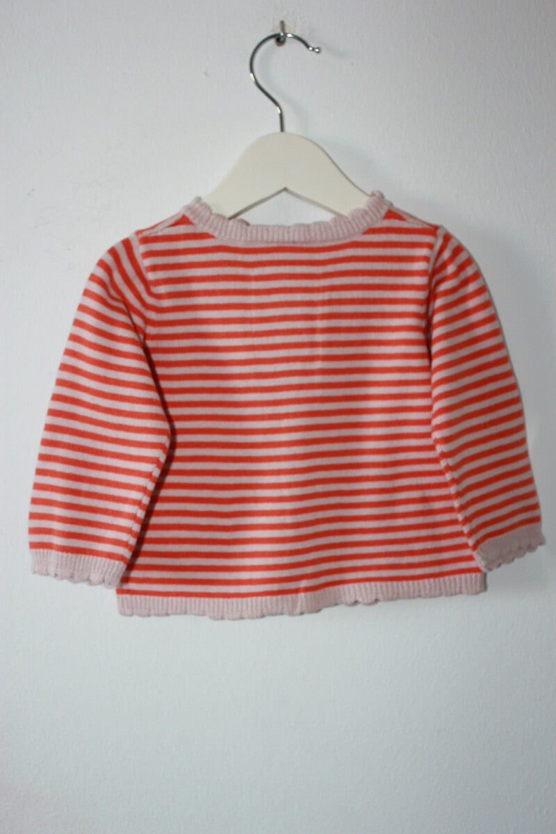 tweedehands-oranje-beige-gestreept-petit-bateau-vest-maat-68-baby-meisje